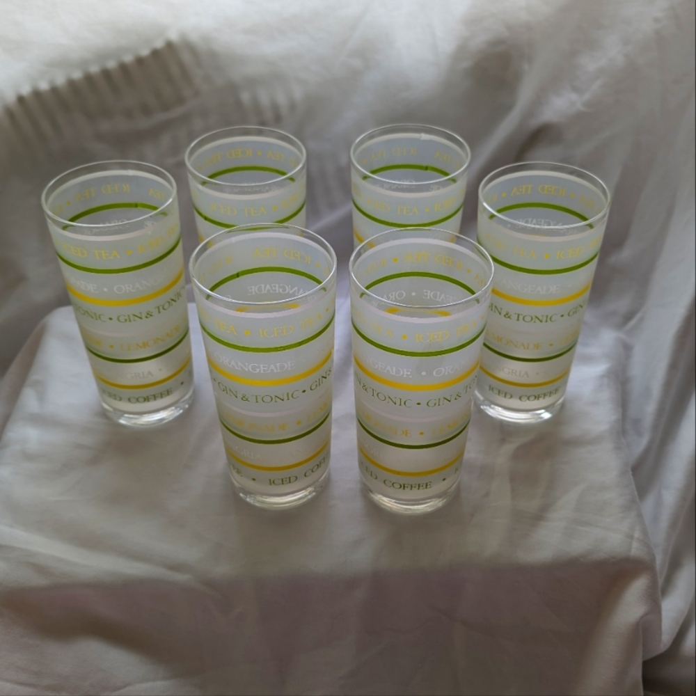 Vintage Culver Frosted Tumblers Set of 6 Striped Glass Tumblers